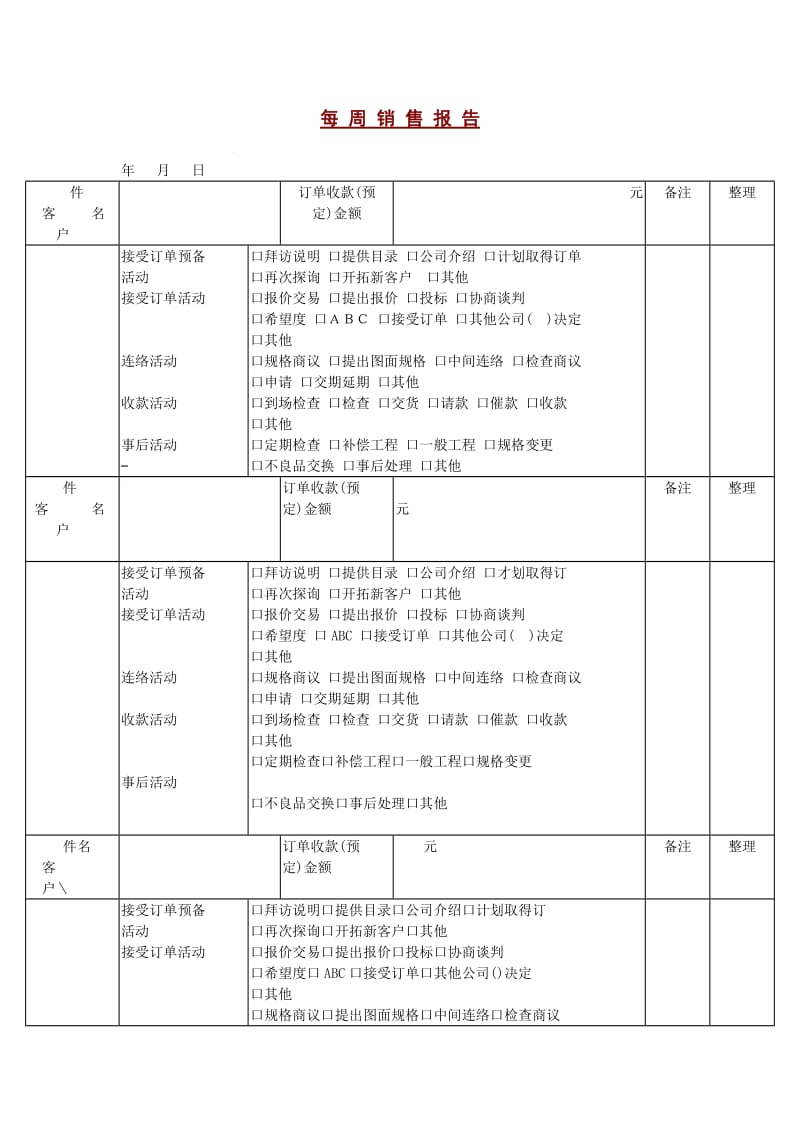 每周销售报告（doc模板格式）.doc_第1页