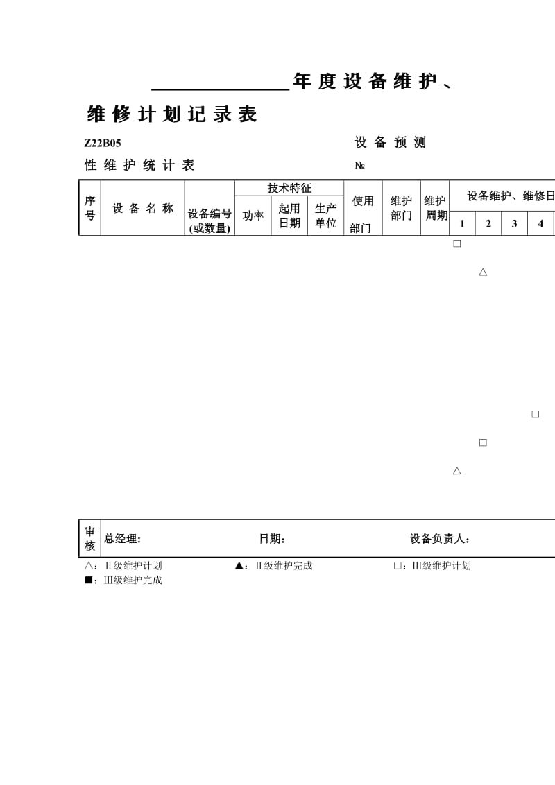 年度设备维护、维修计划记录表.doc_第1页