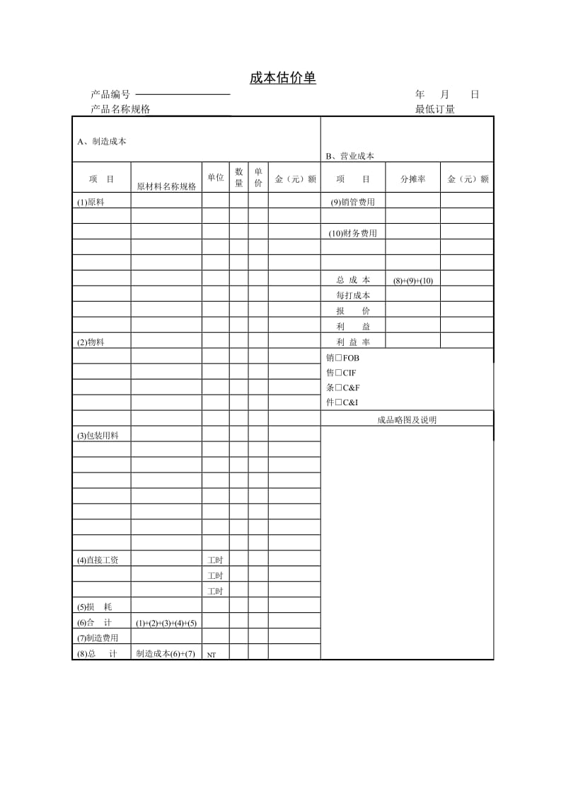 成本估价单模板.doc_第1页