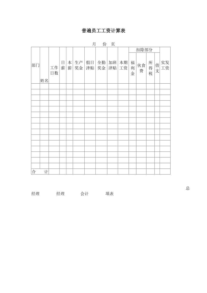 普遍员工工资计算表（doc格式）.doc_第1页