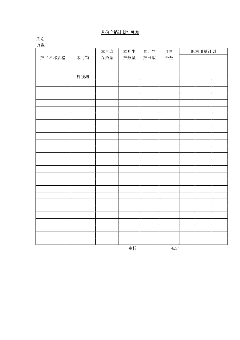 月份产销计划汇总表（表格模板、doc格式）.doc_第1页