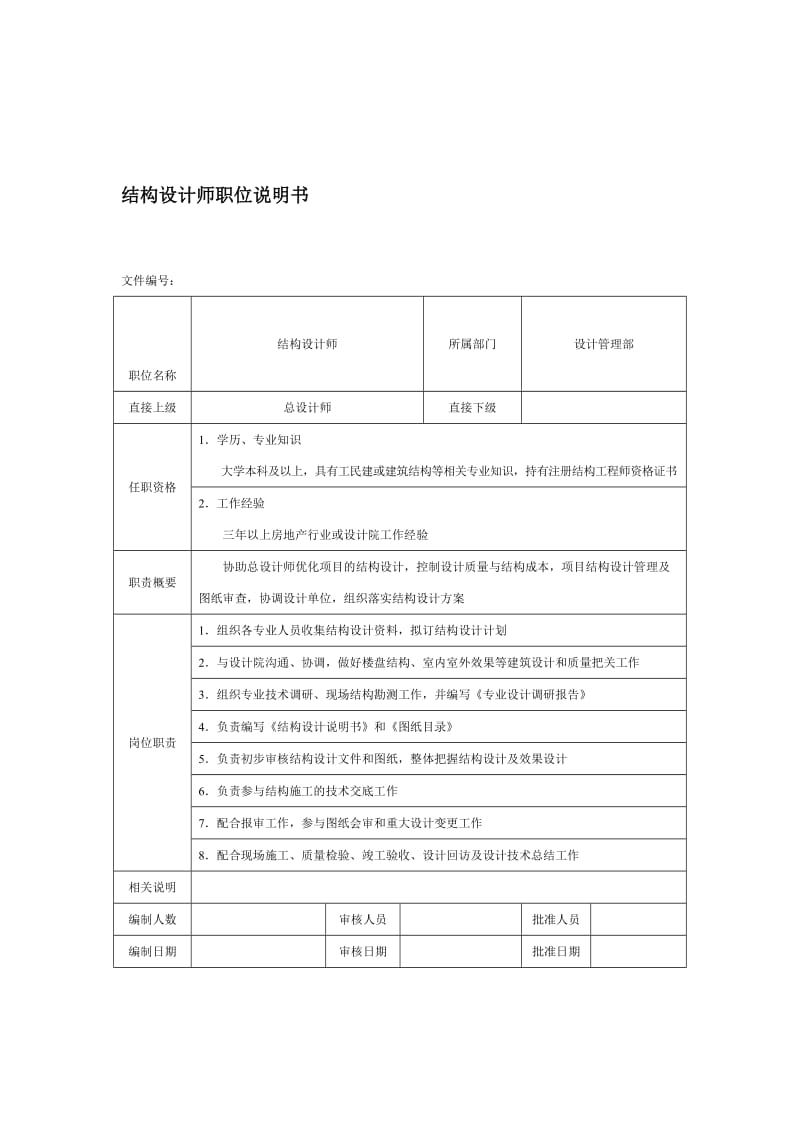 房地产企业结构设计师职位说明书.doc_第1页