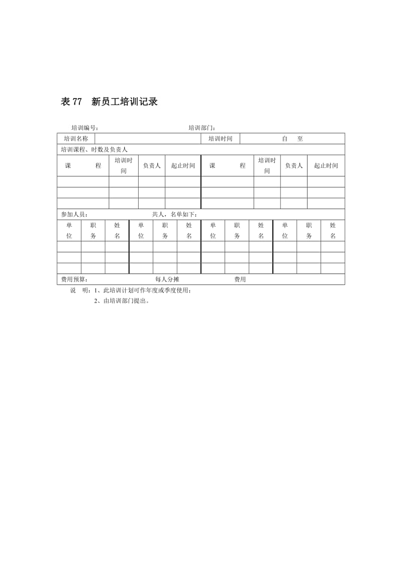 新员工培训记录（表格模板、doc格式）.doc_第1页