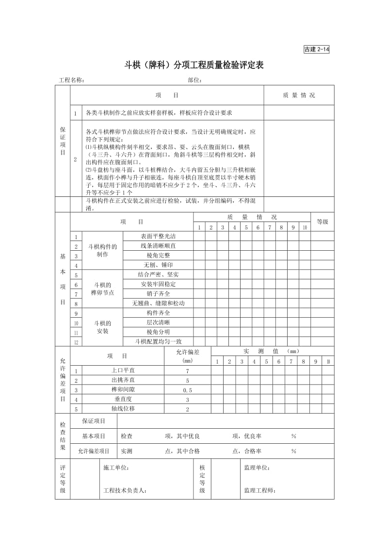 斗栱（牌科）分项工程质量检验评定表.doc_第1页