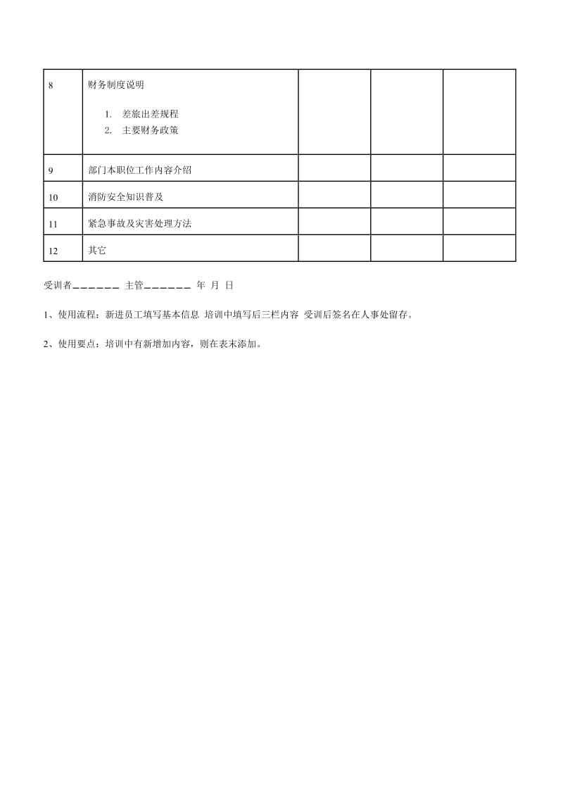 新进员工职前培训表（表格模板、doc格式）.doc_第2页