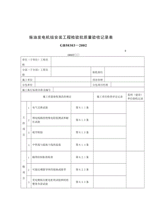 柴油发电机组安装工程检验批质量验收记录表.doc