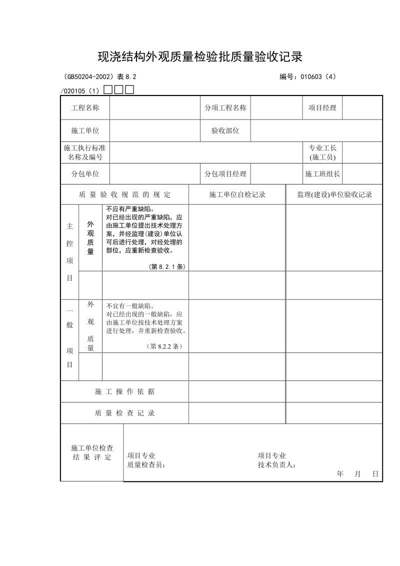 现浇结构外观质量检验批质量验收记录.doc_第1页