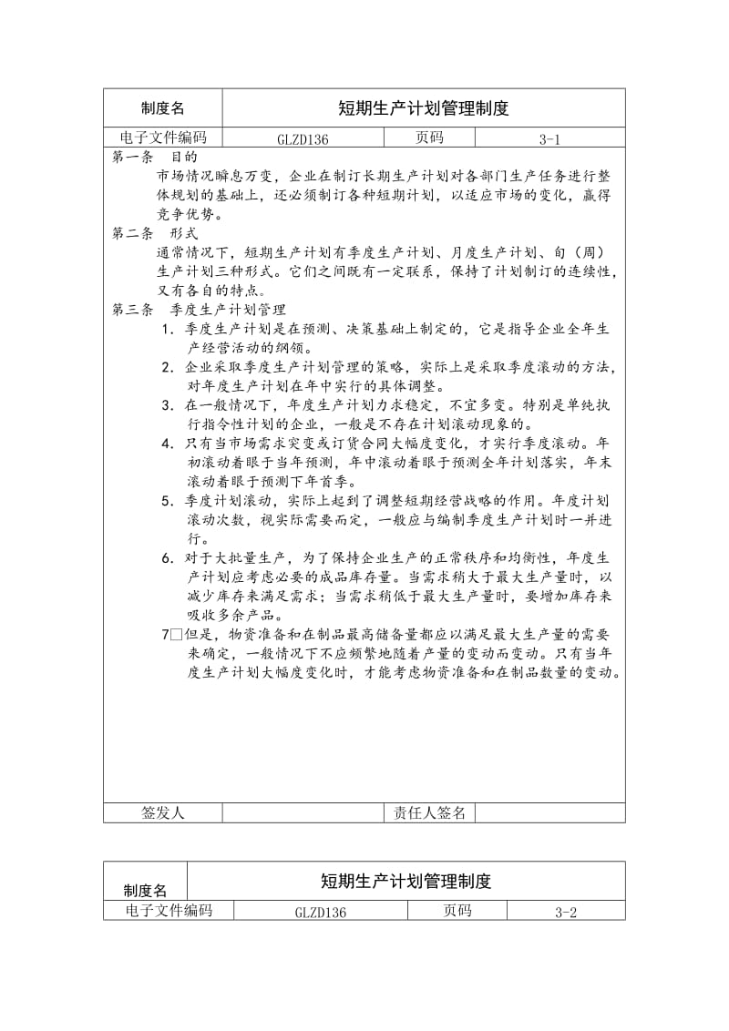 短期生产计划管理制度（doc格式）.doc_第1页