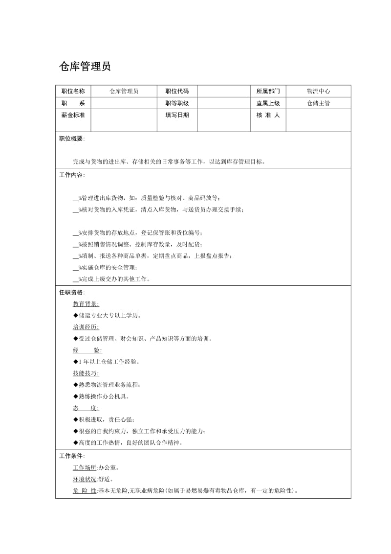 职位说明书-仓库管理员.doc.doc_第1页