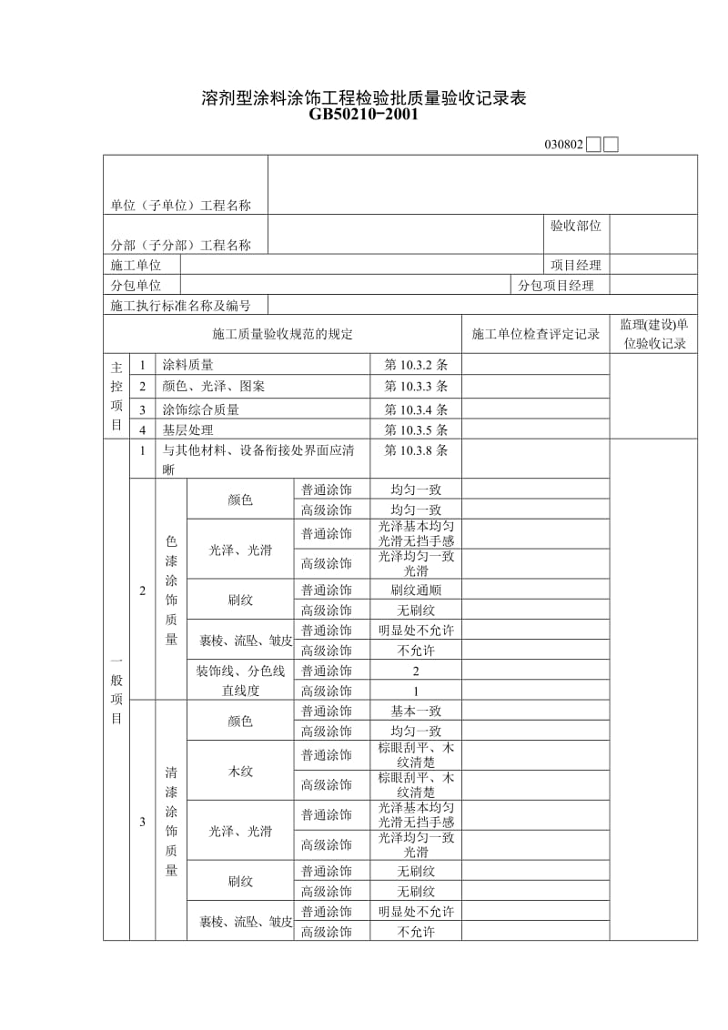 溶剂型涂料涂饰工程检验批质量验收记录表.doc_第1页