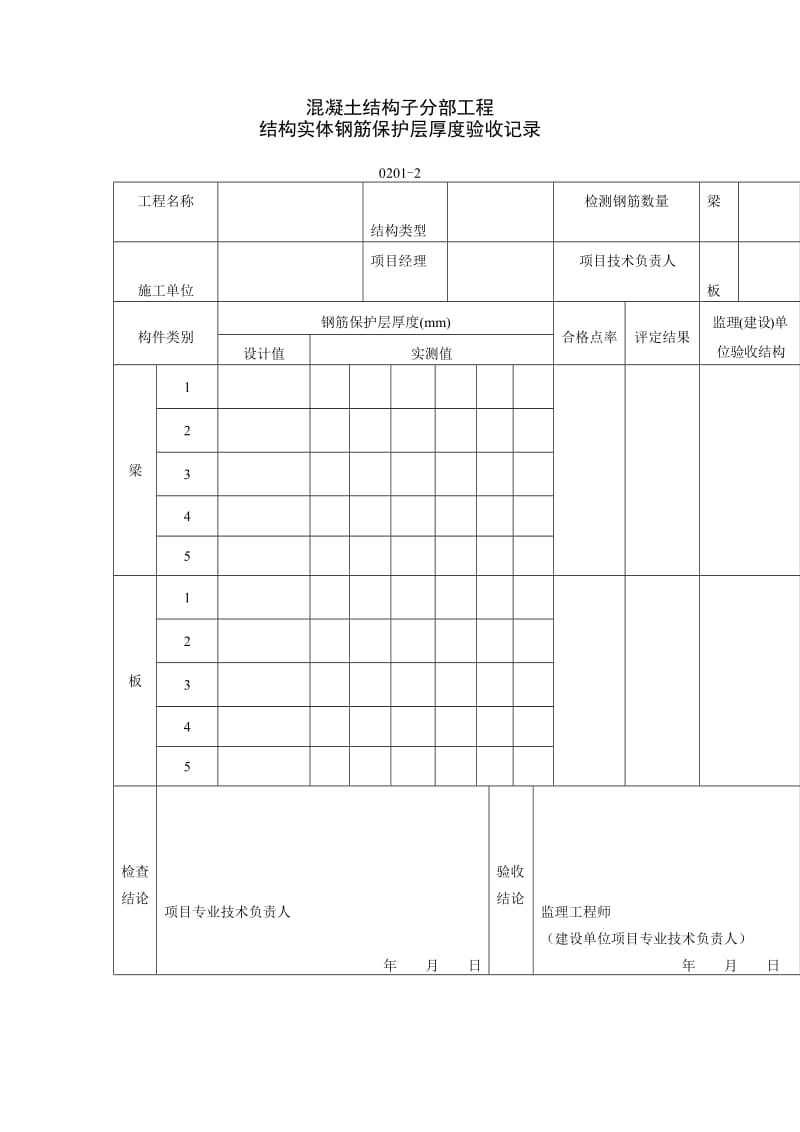 混凝土结构子分部工程结构实体钢筋保护层厚度验收记录.doc_第1页