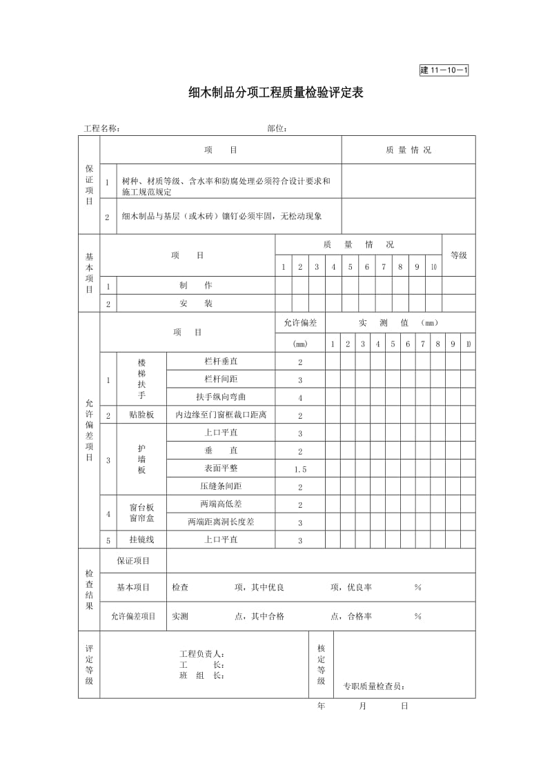 细木制品分项工程质量检验评定表.doc_第1页