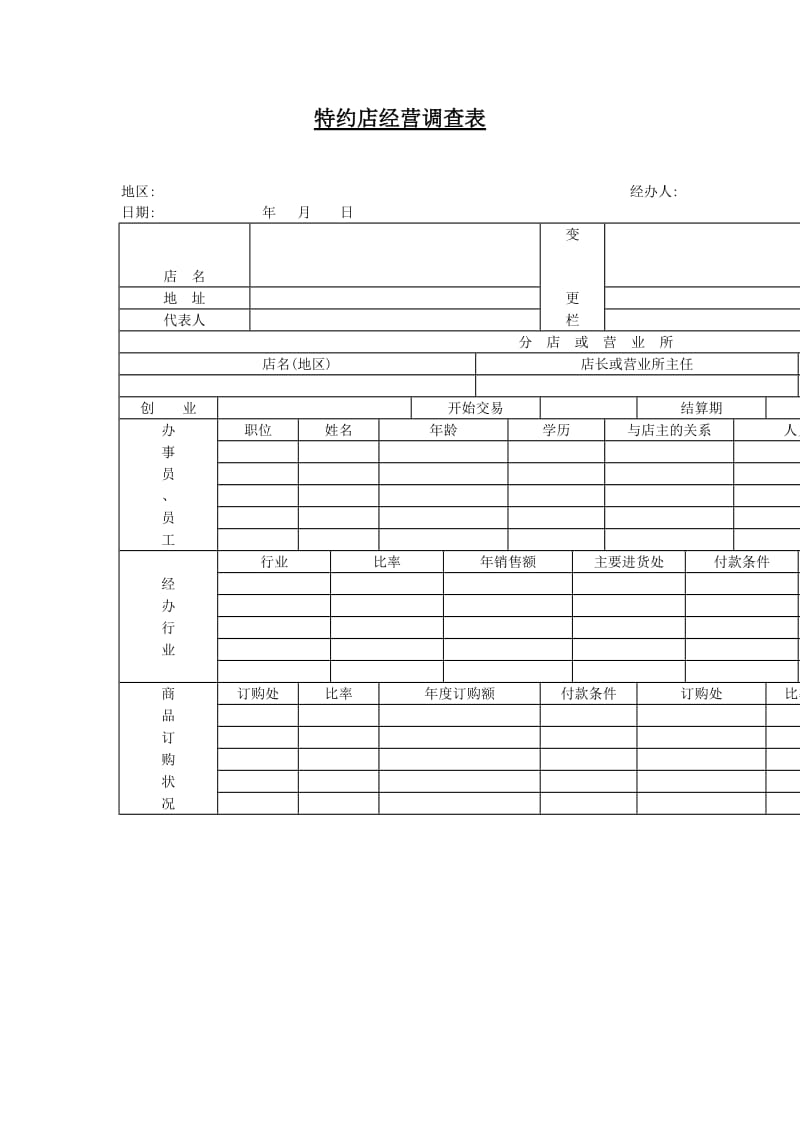 特约店经营调查表（表格模板、doc格式）.doc_第1页