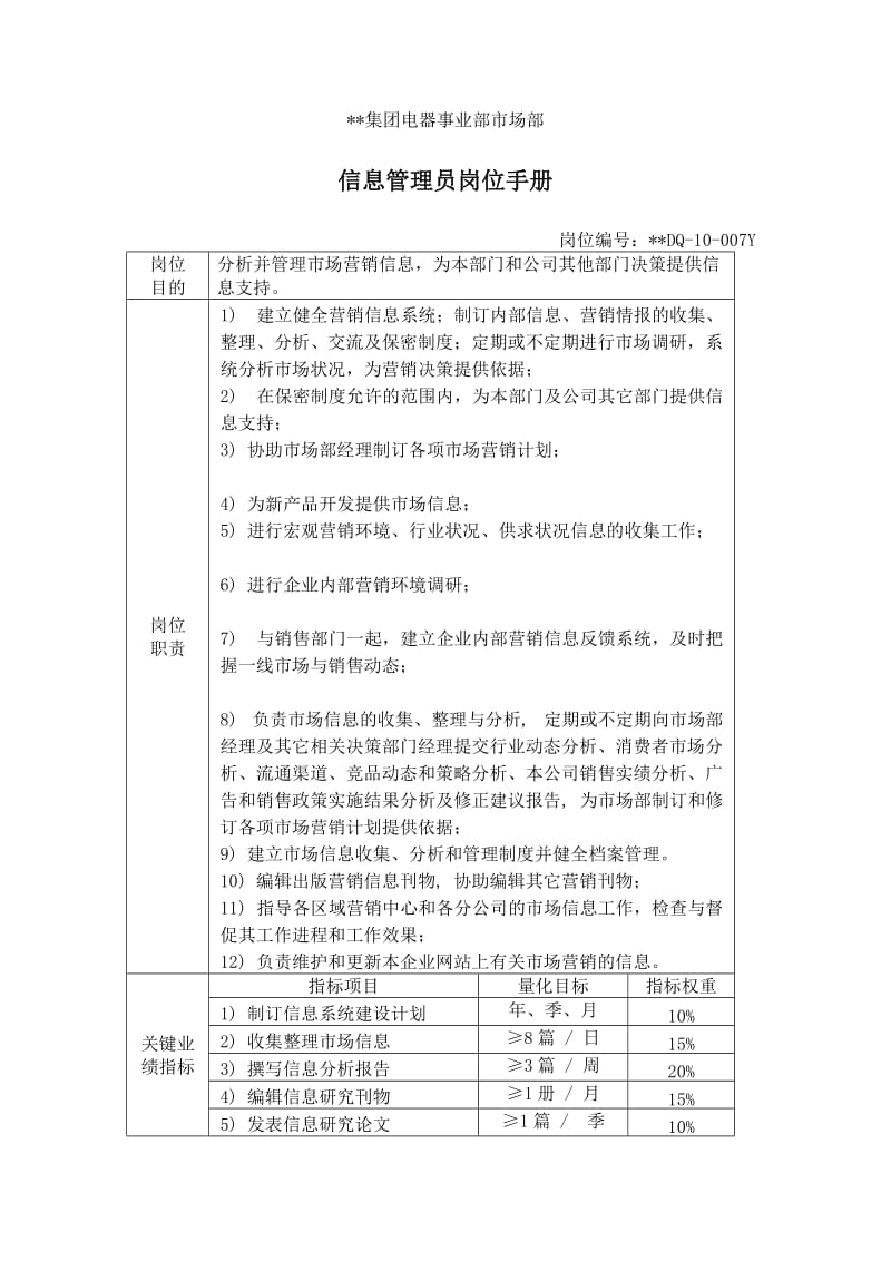 电器事业部市场部信息管理员岗位手册.doc_第1页