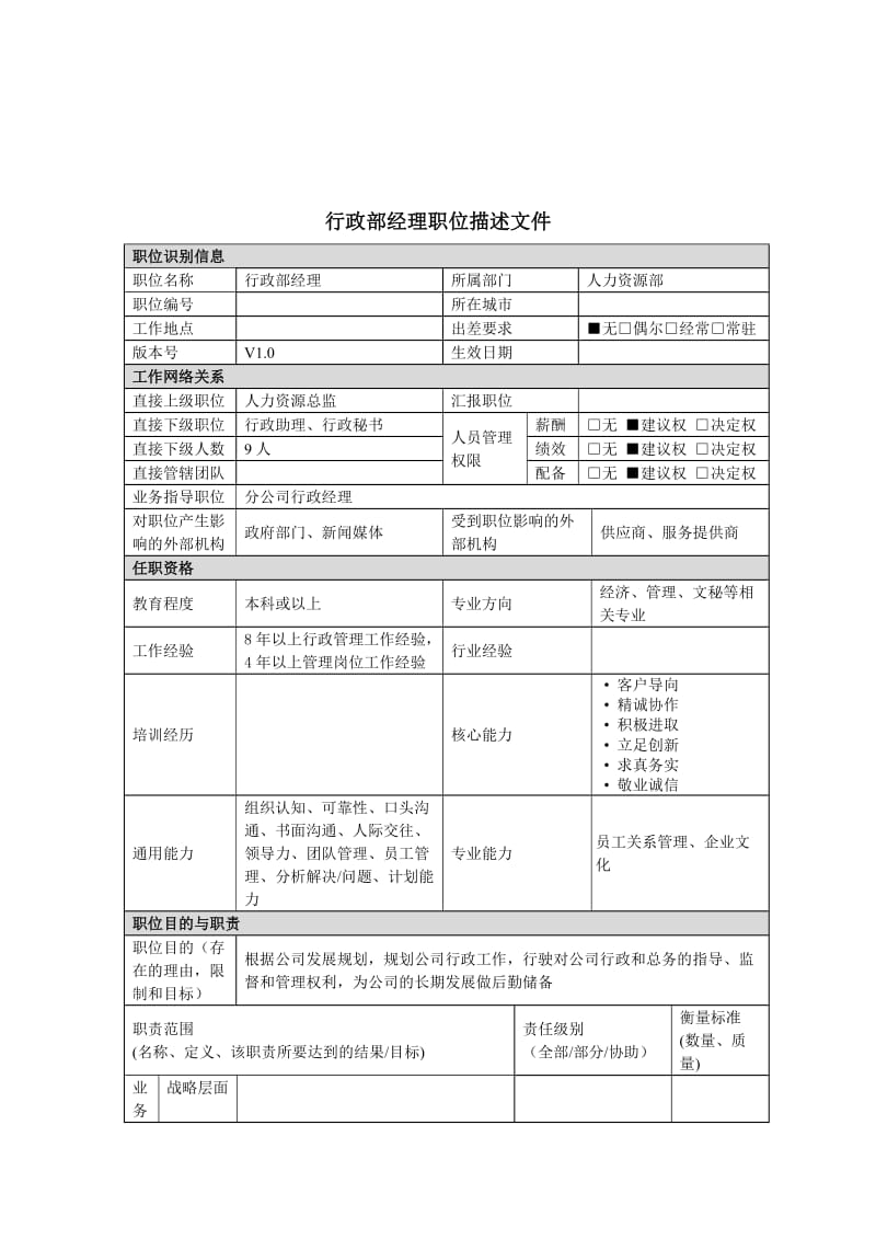 行政经理岗位说明书.doc_第1页