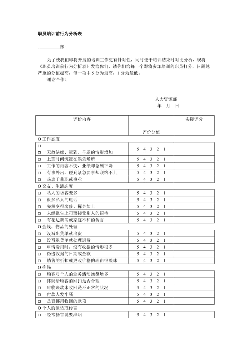 职员培训前行为分析表.doc_第1页