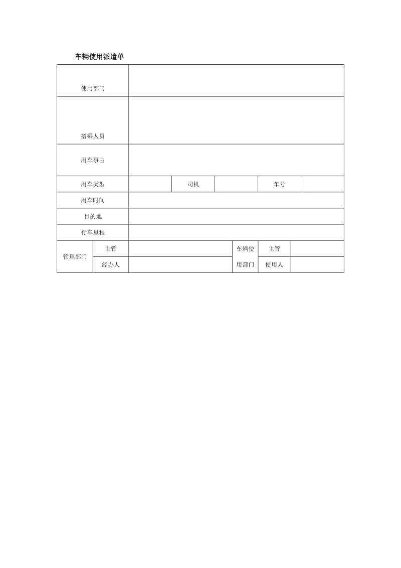 车辆使用派遣单（doc格式）.doc_第1页