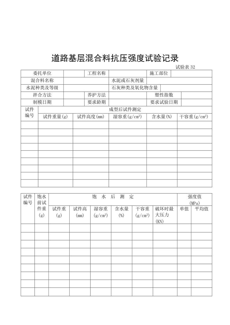 道路基层混合料抗压强度试验记录.doc_第1页