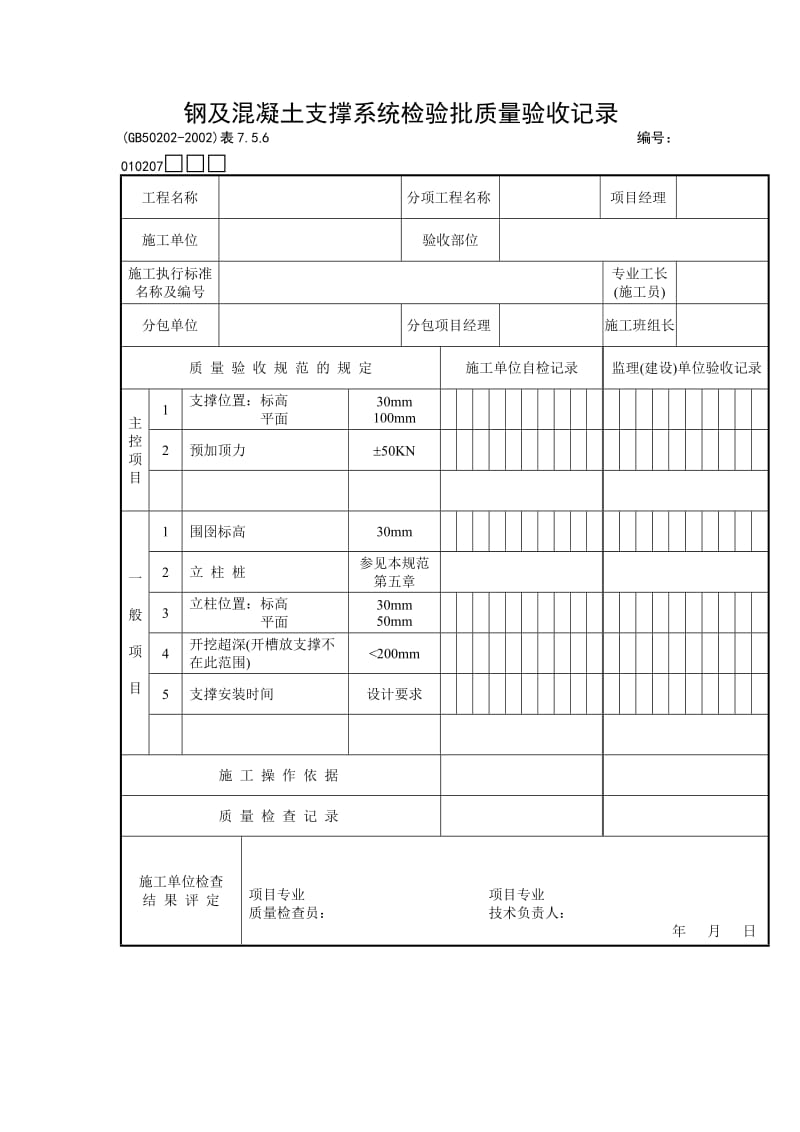 钢及混凝土支撑系统检验批质量验收记录.doc_第1页