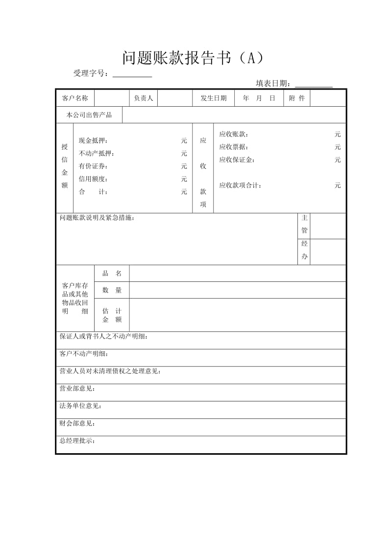 问题账款报告书模板.doc_第1页