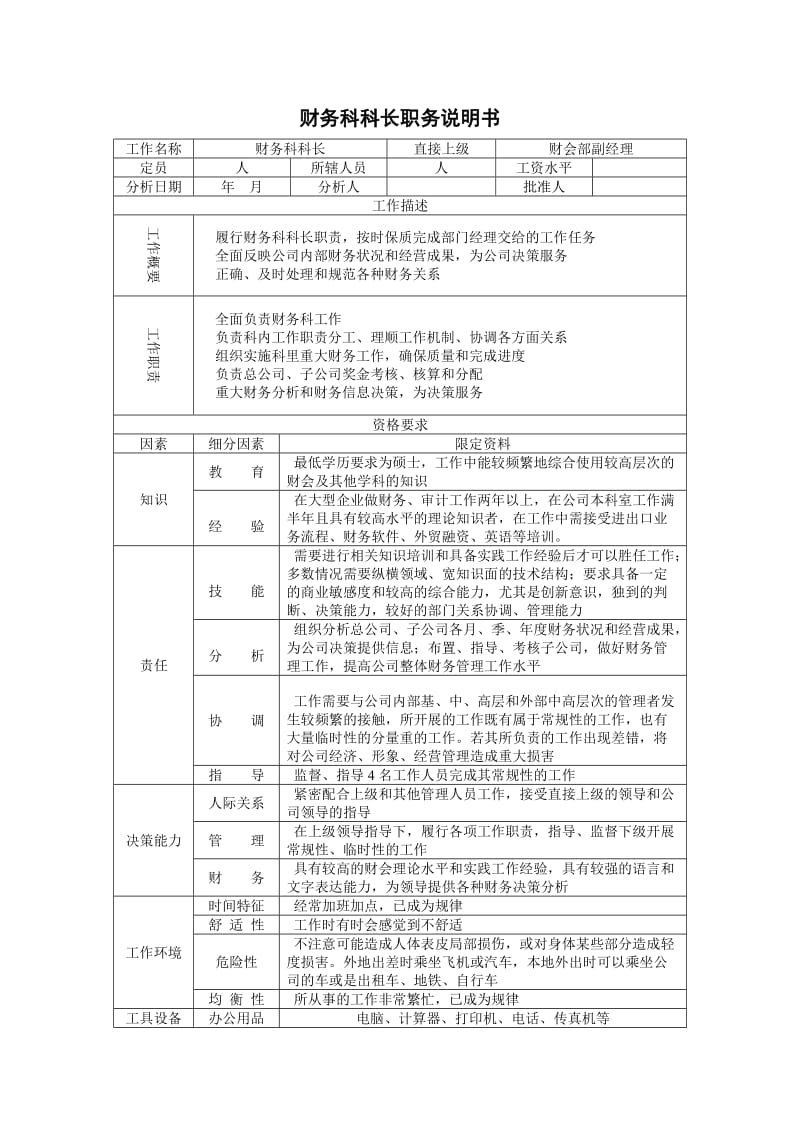 财务科科长职务说明书.doc.doc_第1页