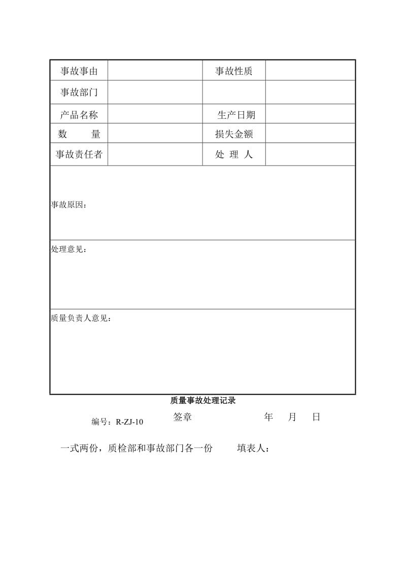 质量事故处理记录（表格模板、doc格式）.doc_第1页