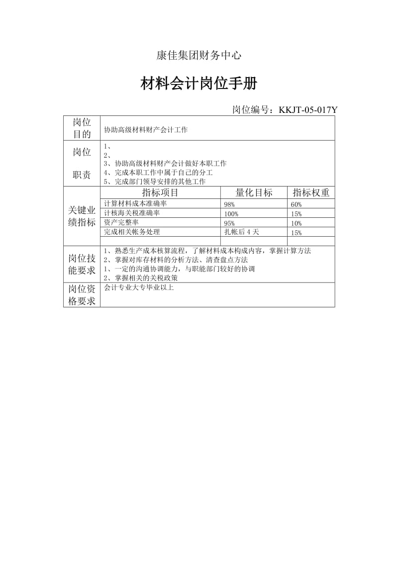 集团财务中心材料会计岗位手册表.doc_第1页