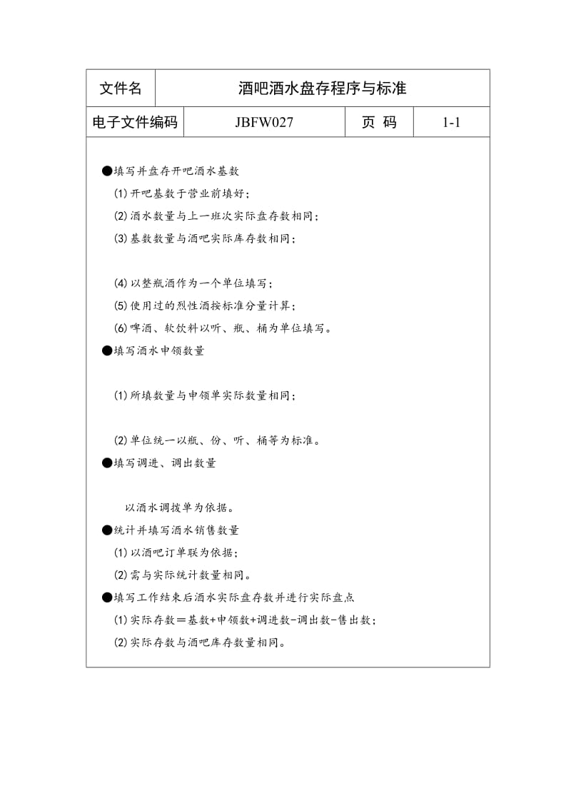 酒吧酒水盘存程序与标准（表格模板、doc格式）.doc_第1页