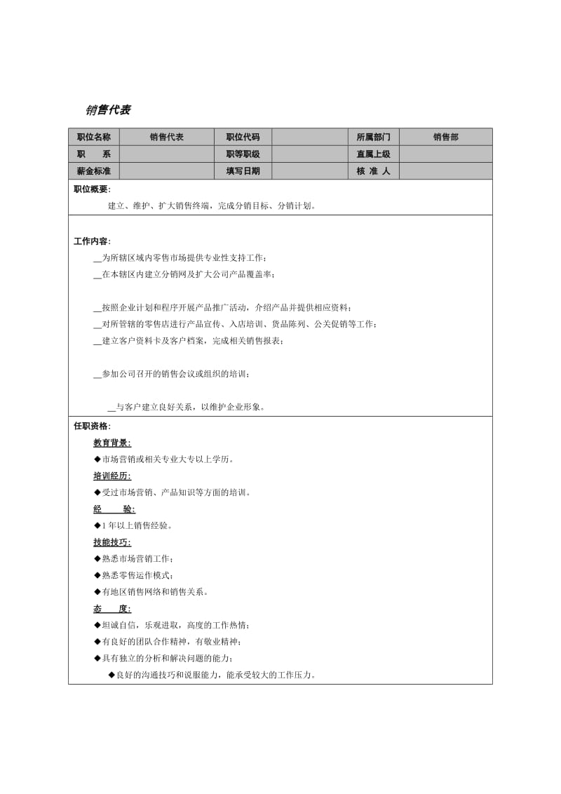 销售代表职位说明书.doc_第1页