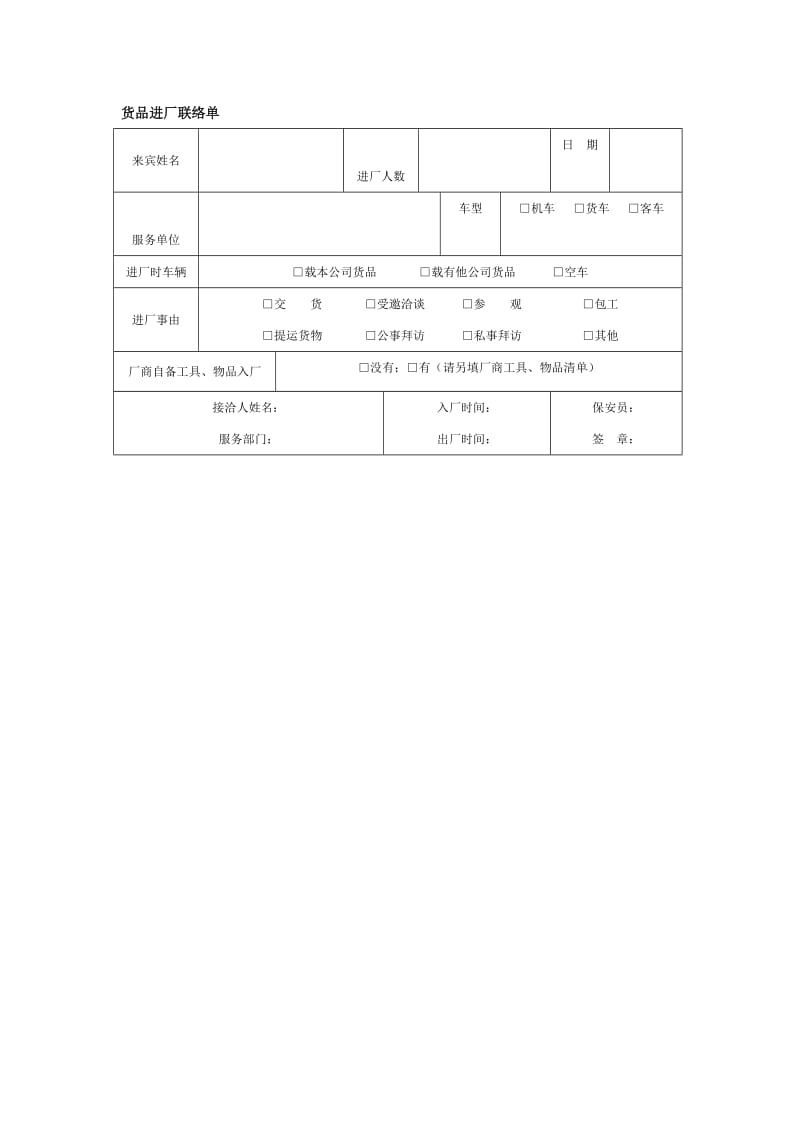 货品进厂联络单（doc格式）.doc_第1页