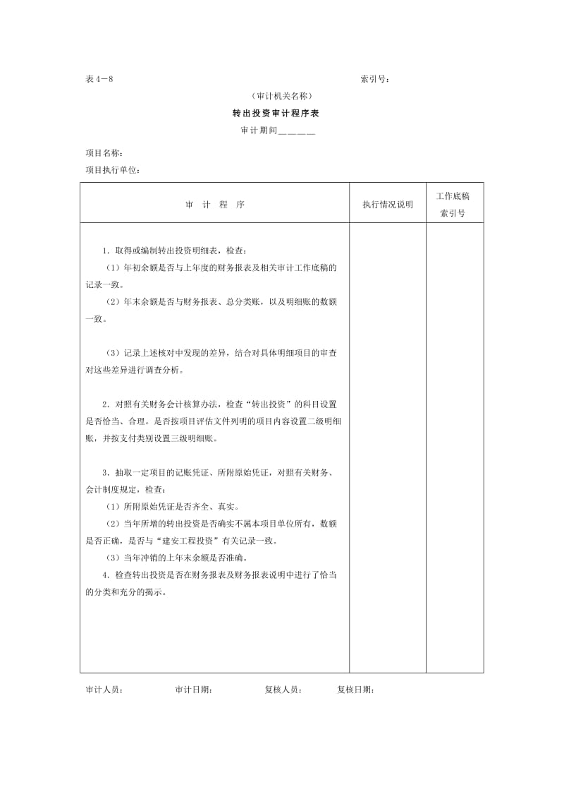 项目支出-转出投资审计程序表.doc_第1页