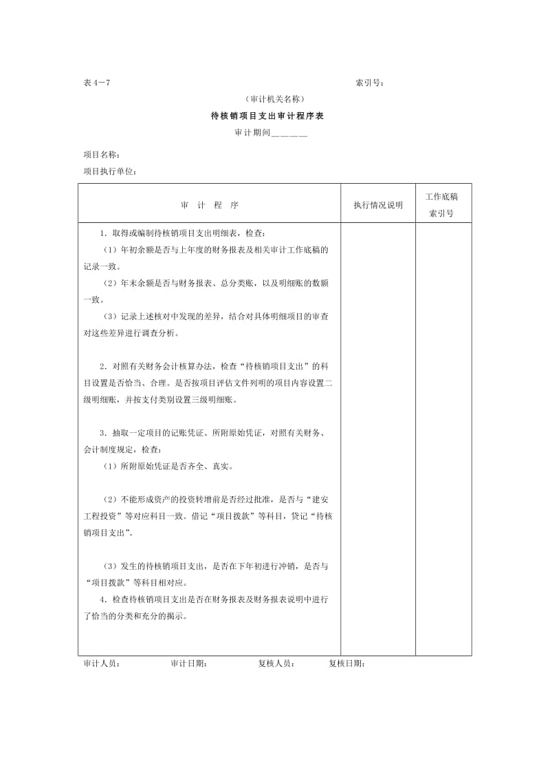 项目支出-待核销项目支出审计程序表（表格模板、doc格式）.doc_第1页