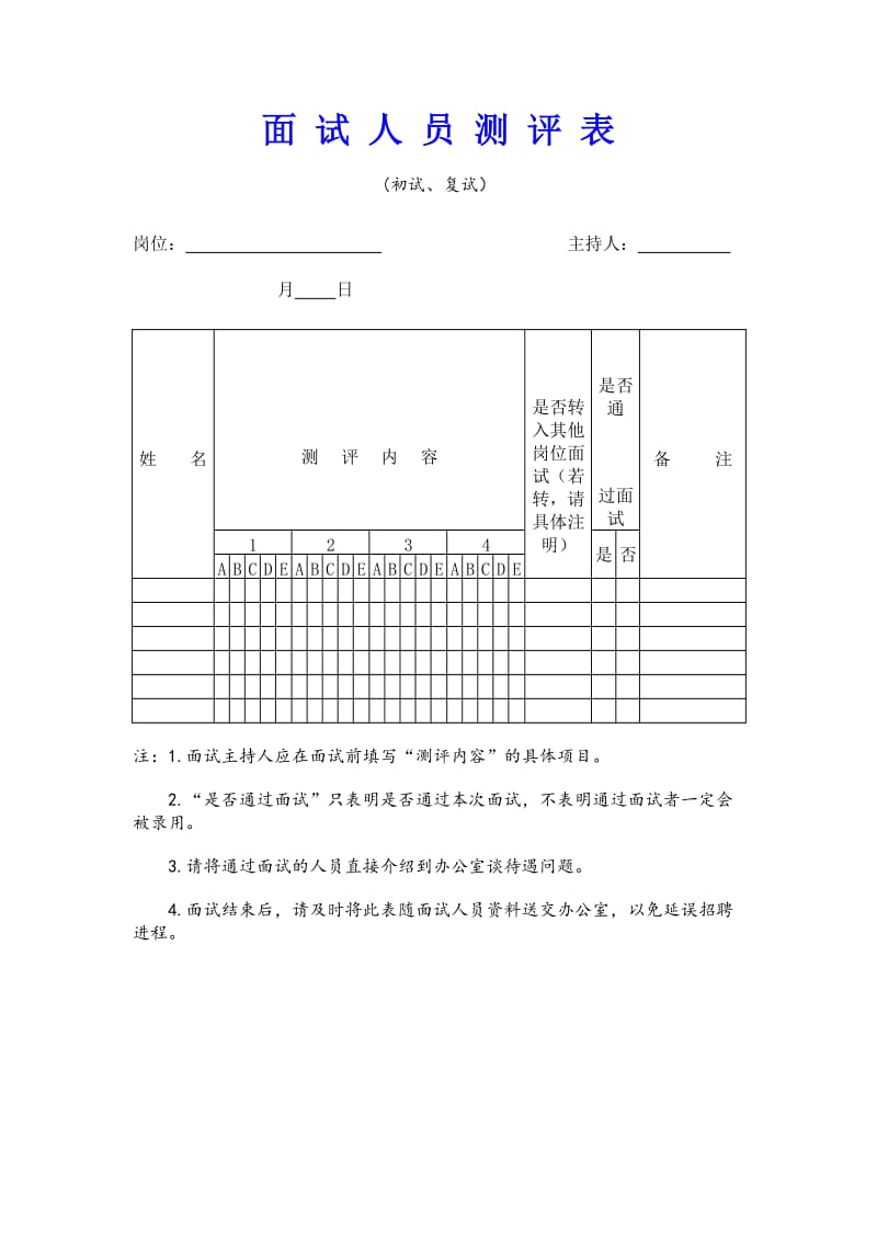 面试人员测评表 doc格式.doc_第1页