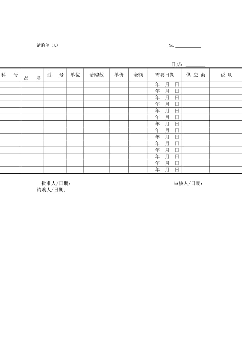 请购单（样式）（表格模板、doc格式）.doc_第1页