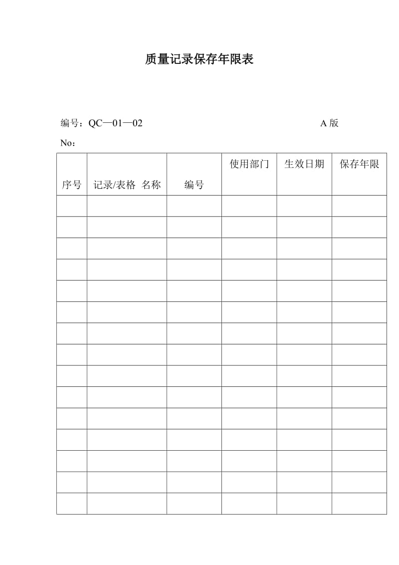 质量记录保存年限表（doc格式）.doc_第1页