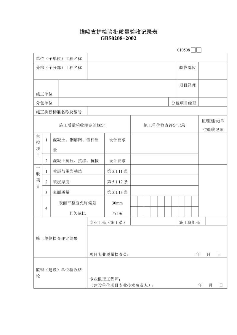 锚喷支护检验批质量验收记录表.doc_第1页