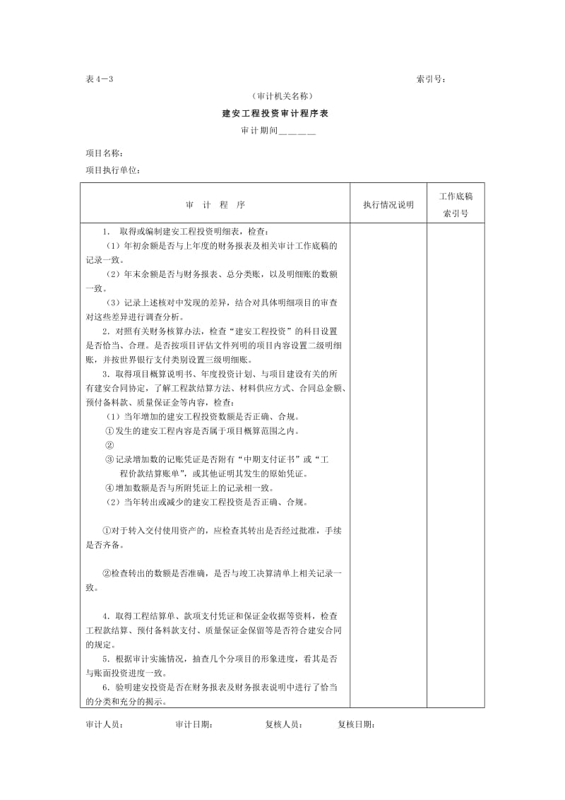 项目支出-建安工程投资审计程序表（表格模板、doc格式）.doc_第1页