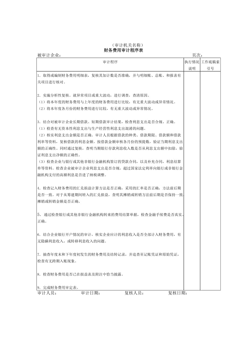 财务费用审计程序表.doc_第1页