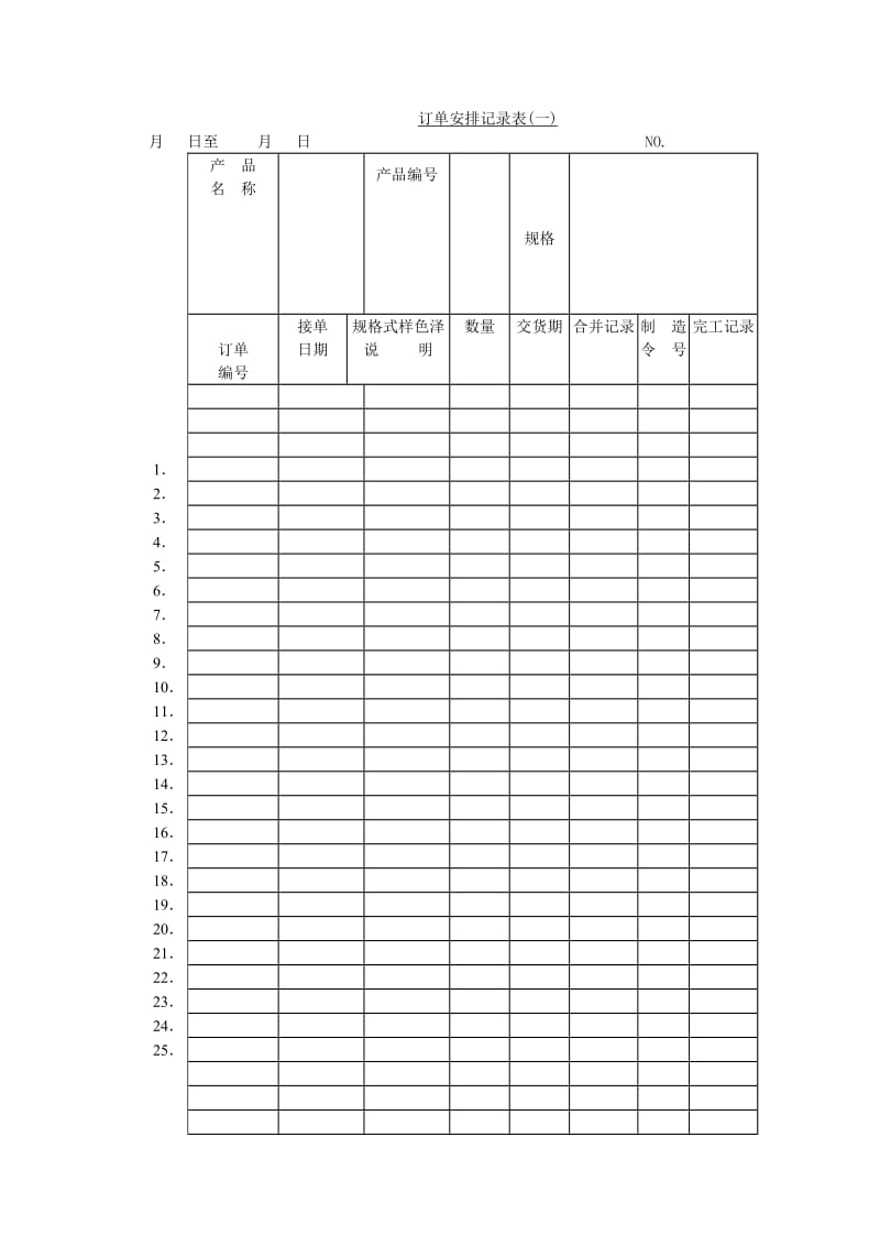 订单安排记录表（表格模板、doc格式）.doc_第1页