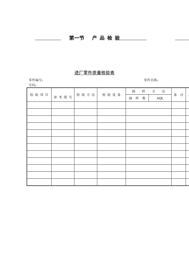 进厂零件质量检验表（doc格式）.doc_第1页