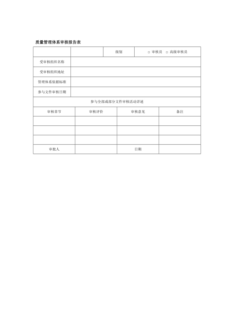 质量管理体系审核报告表.doc_第1页