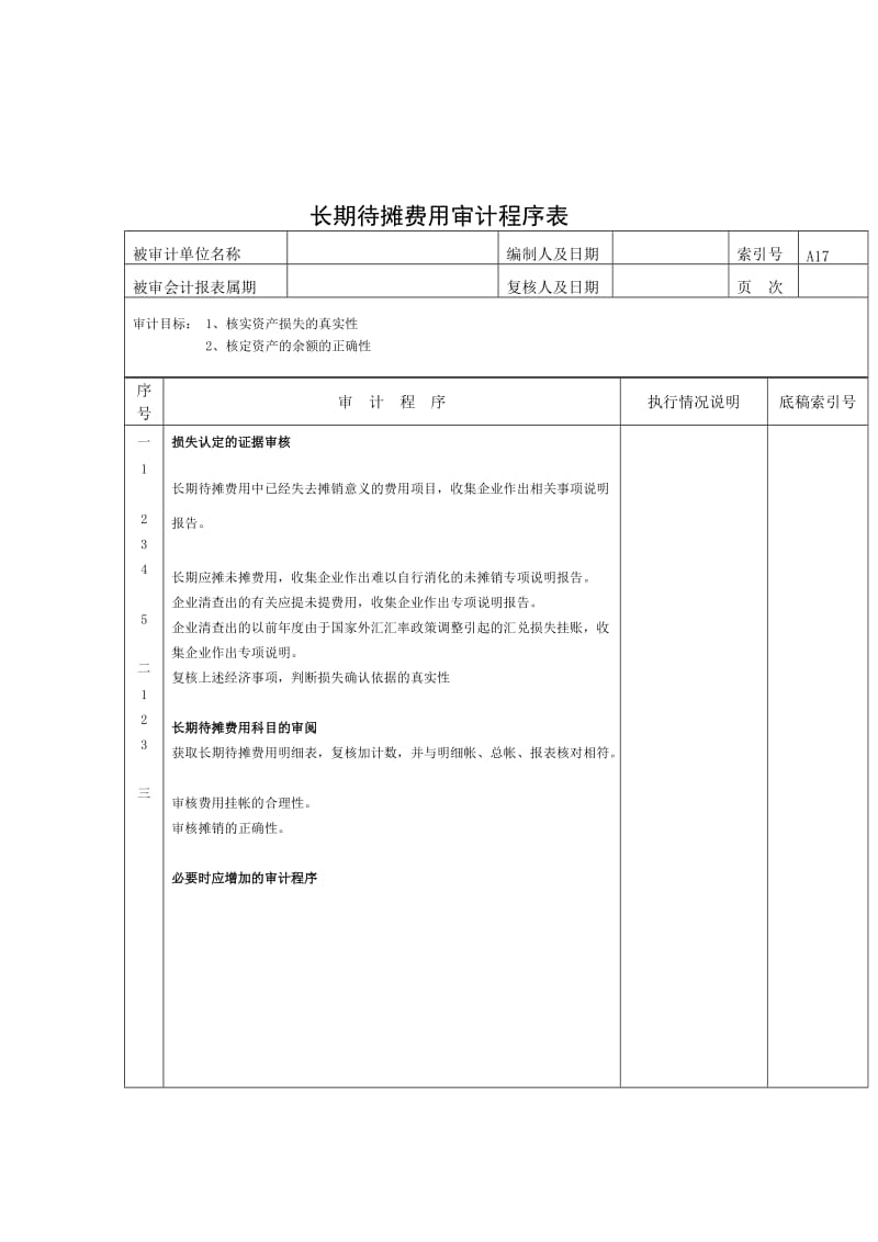 长期待摊费用审计程序表.doc_第1页