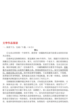 中考语文 重难题型补充题库 文学作品阅读..doc