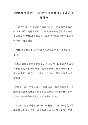 2018年骨科护士上半年工作总结以及下半年工作计划-范文精选.doc