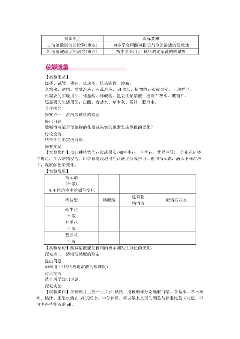 九年级化学下册 第10单元 酸和碱 实验活动7 溶液酸碱性的检验教案 （新版）新人教版..doc_第2页