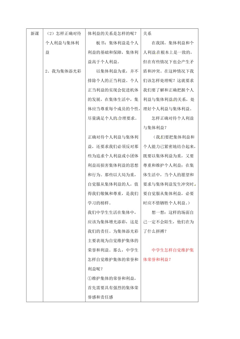 八年级政治下册 10_2 为了集体的发展教案 鲁人版六三制..doc_第3页