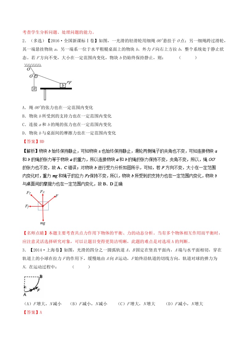 高考物理二轮复习 专题02 力与物体的平衡（练）（含解析）1..doc_第2页