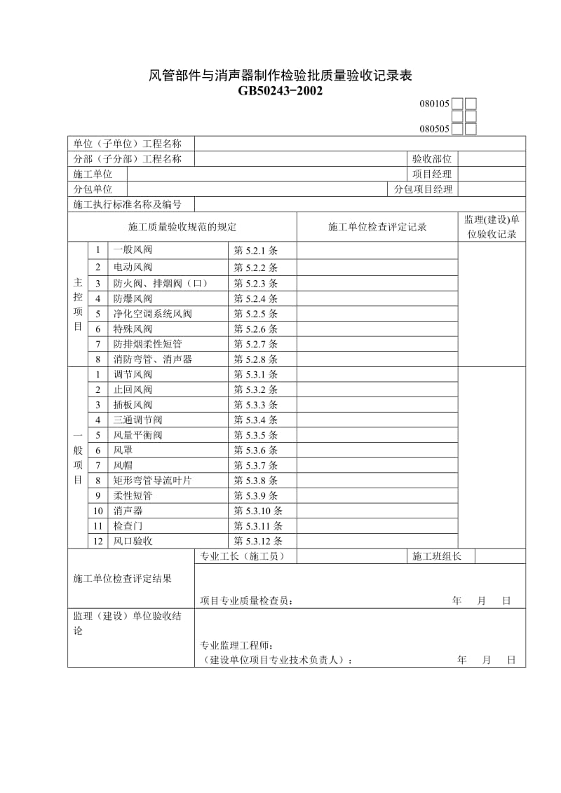 风管部件与消声器制作检验批质量验收记录表.doc_第1页