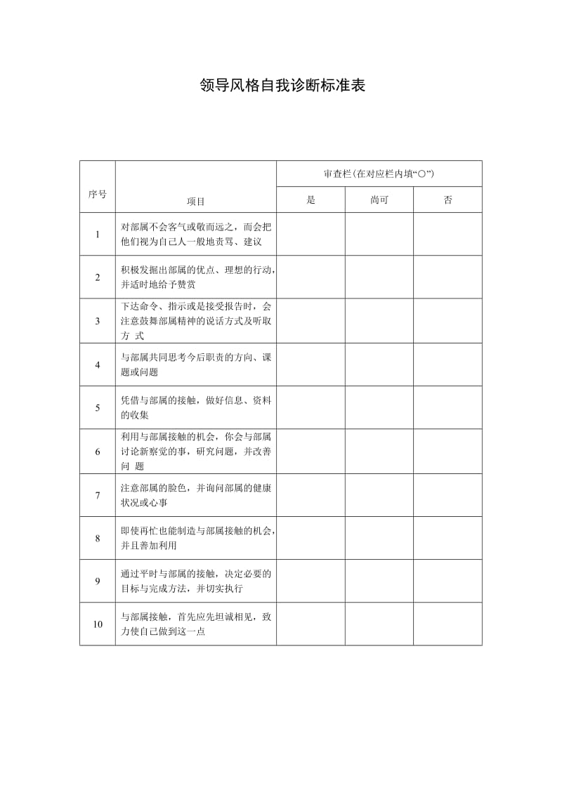 领导风格自我诊断标准表（doc模板格式）.doc_第1页