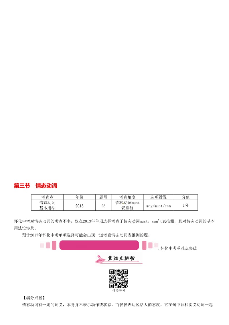 中考英语命题研究 第二编 语法专题突破篇 专题八 动词 第三节 情态动词（精讲）试题1..doc_第1页